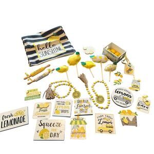 GUC Lot of Lemon Decor Tiered Tray Decor Includes Table Runner Signs Beads